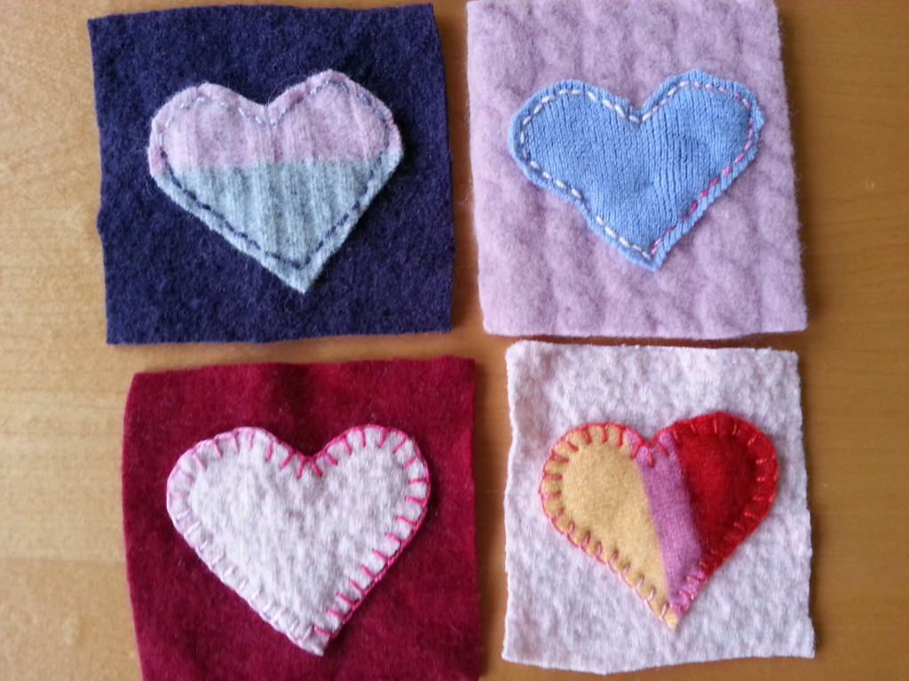 felted hearts via mindfulmomma.com